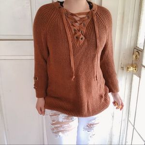 Rust/ Brown Fall Lace Up knit sweater